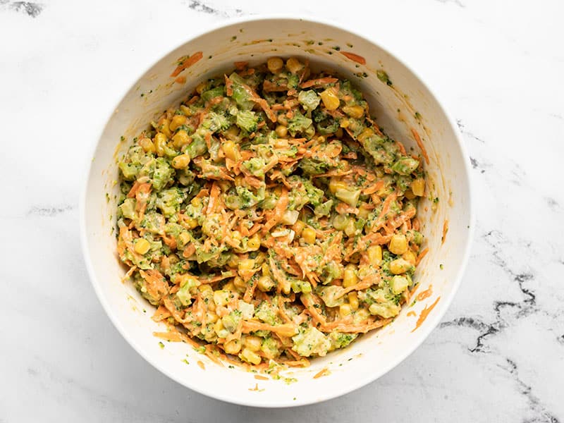 Vegetable fritter batter in the bowl