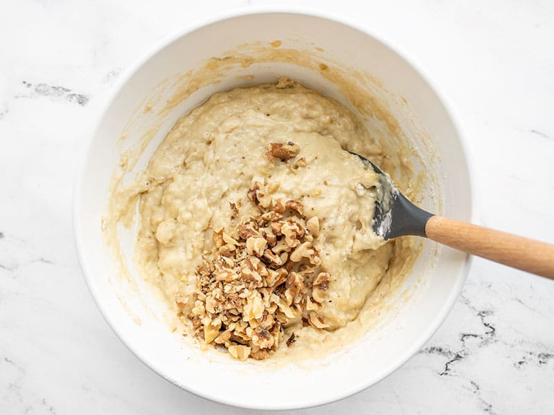 Chopped walnuts added to batter