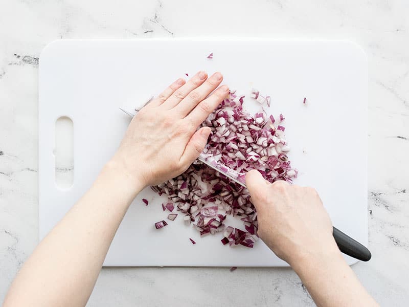 Red Onion being minced