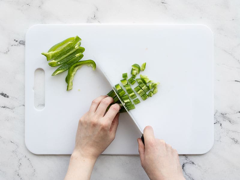 Bell Pepper being diced