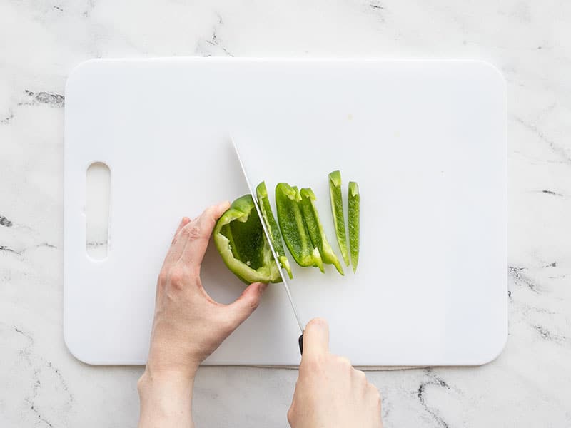 Bell pepper being sliced