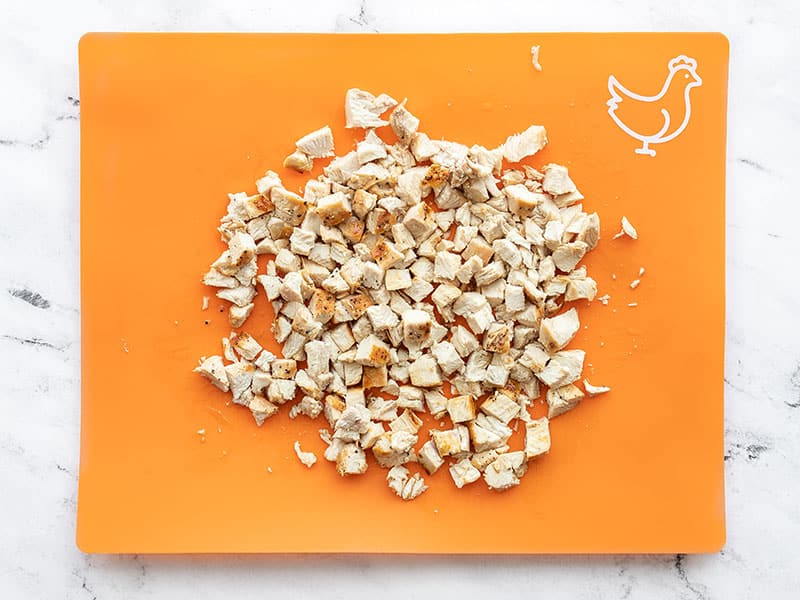 Chopped chicken on a cutting board