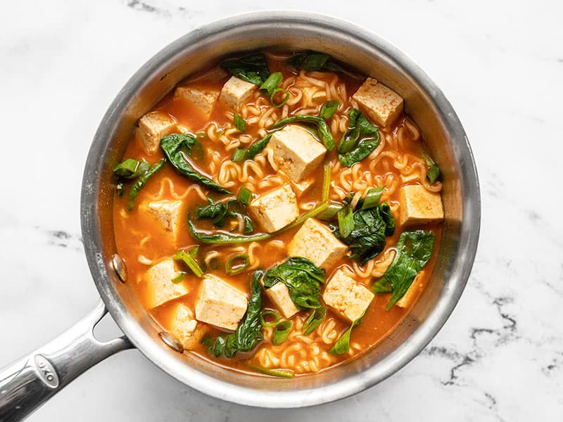 Finished gochujang ramen in the pot