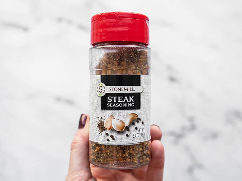 Steak seasoning bottle close up