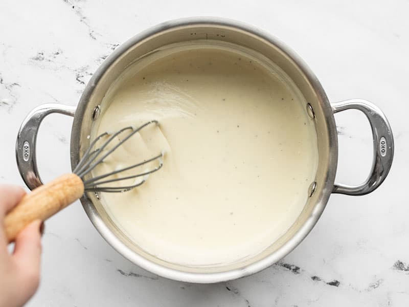 thick cheese sauce in a pot