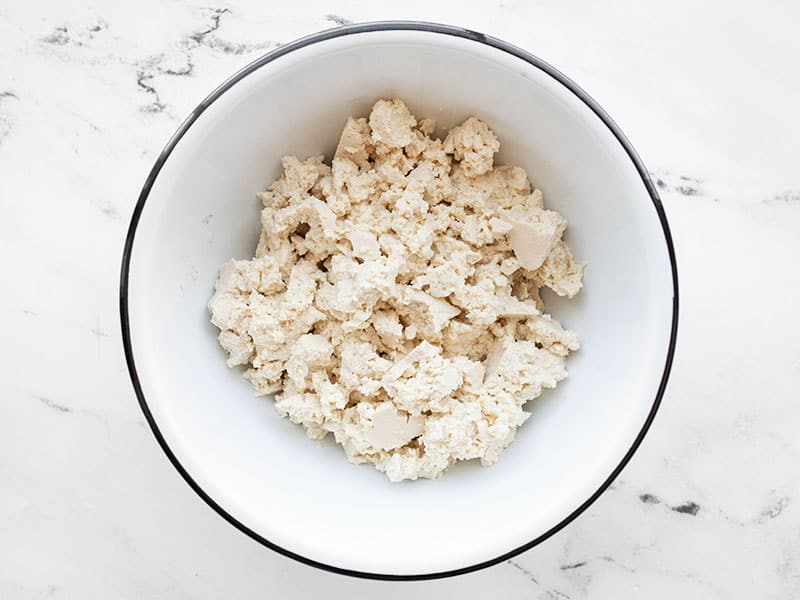 crumbled tofu in a bowl