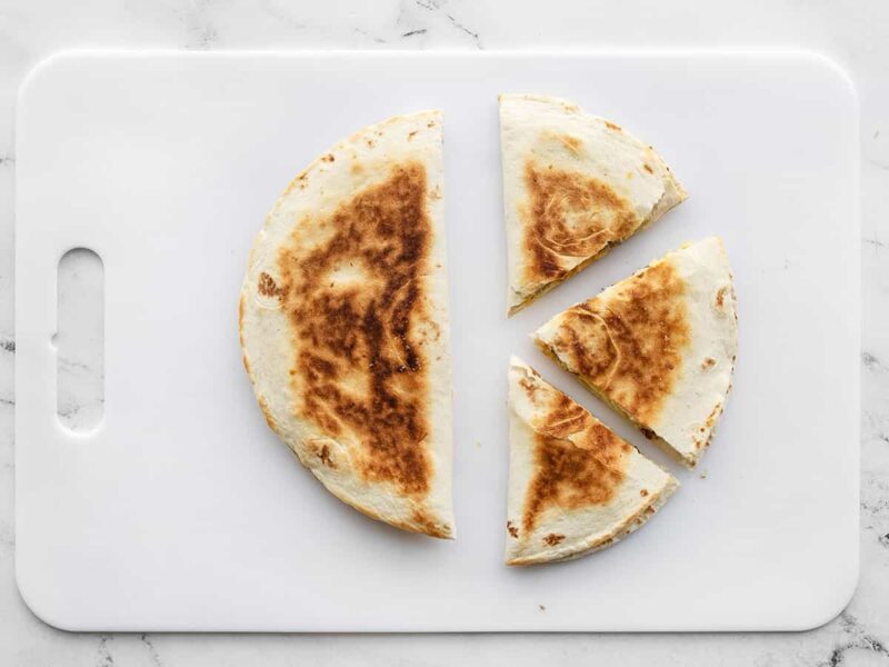 quesadilla cut into three pieces