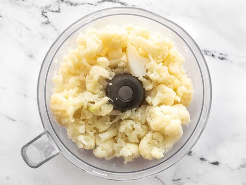 Cooked cauliflower in a food processor