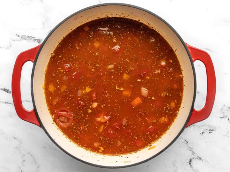 Soup in the pot before simmering