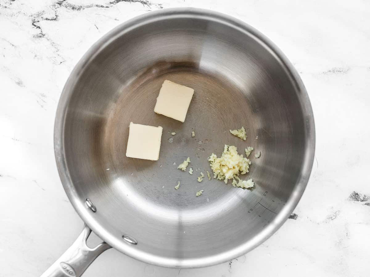 Garlic and butter in a sauce pot