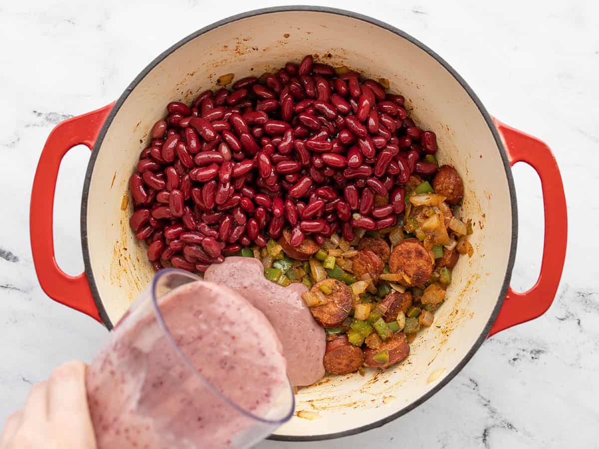 red beans added to the pot