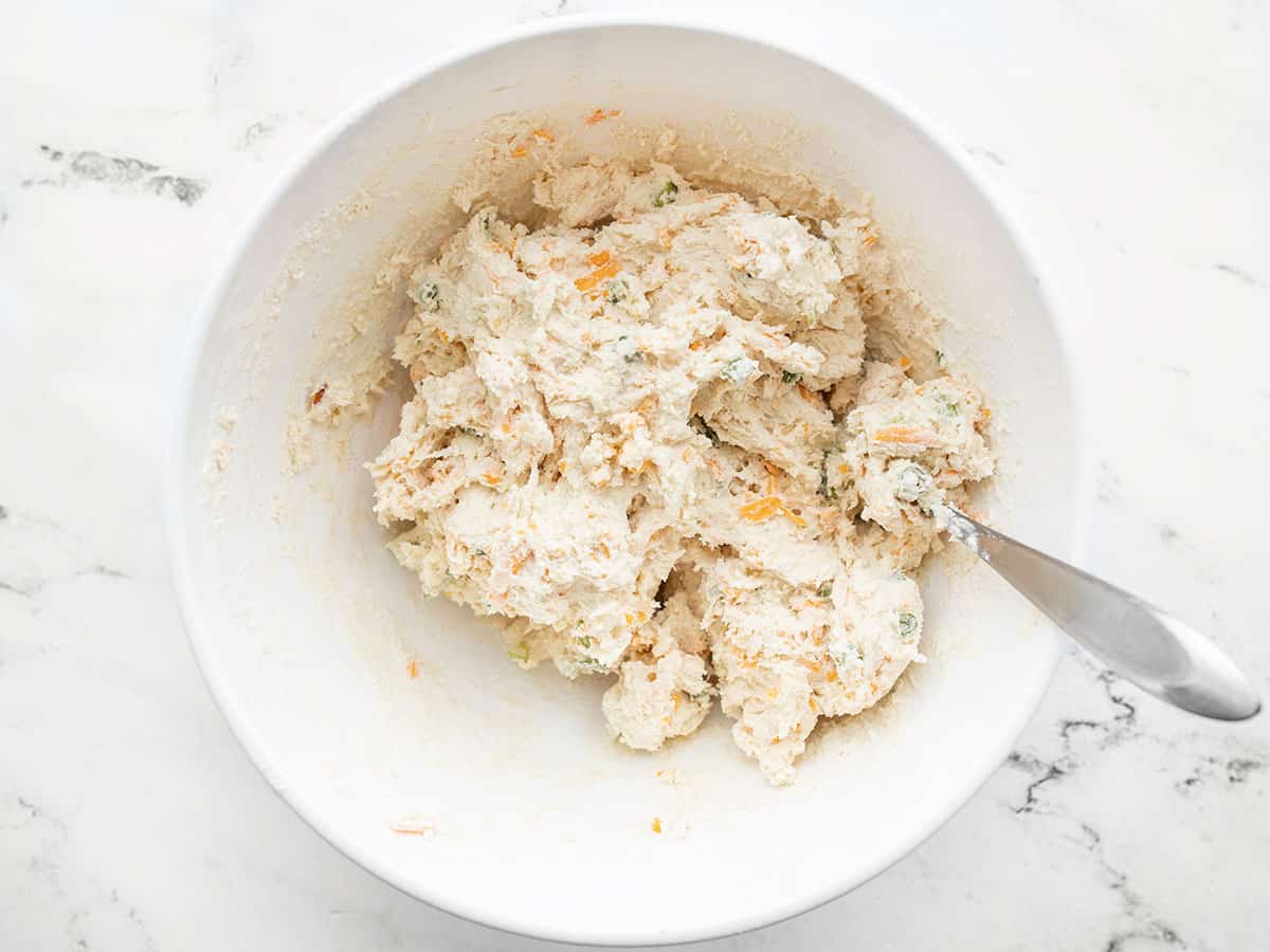 Sticky drop biscuit batter in the bowl