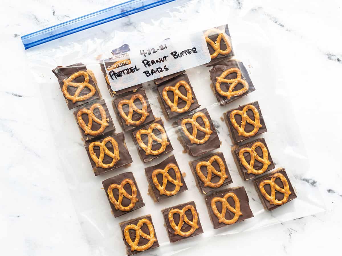 peanut butter bars in a freezer bag