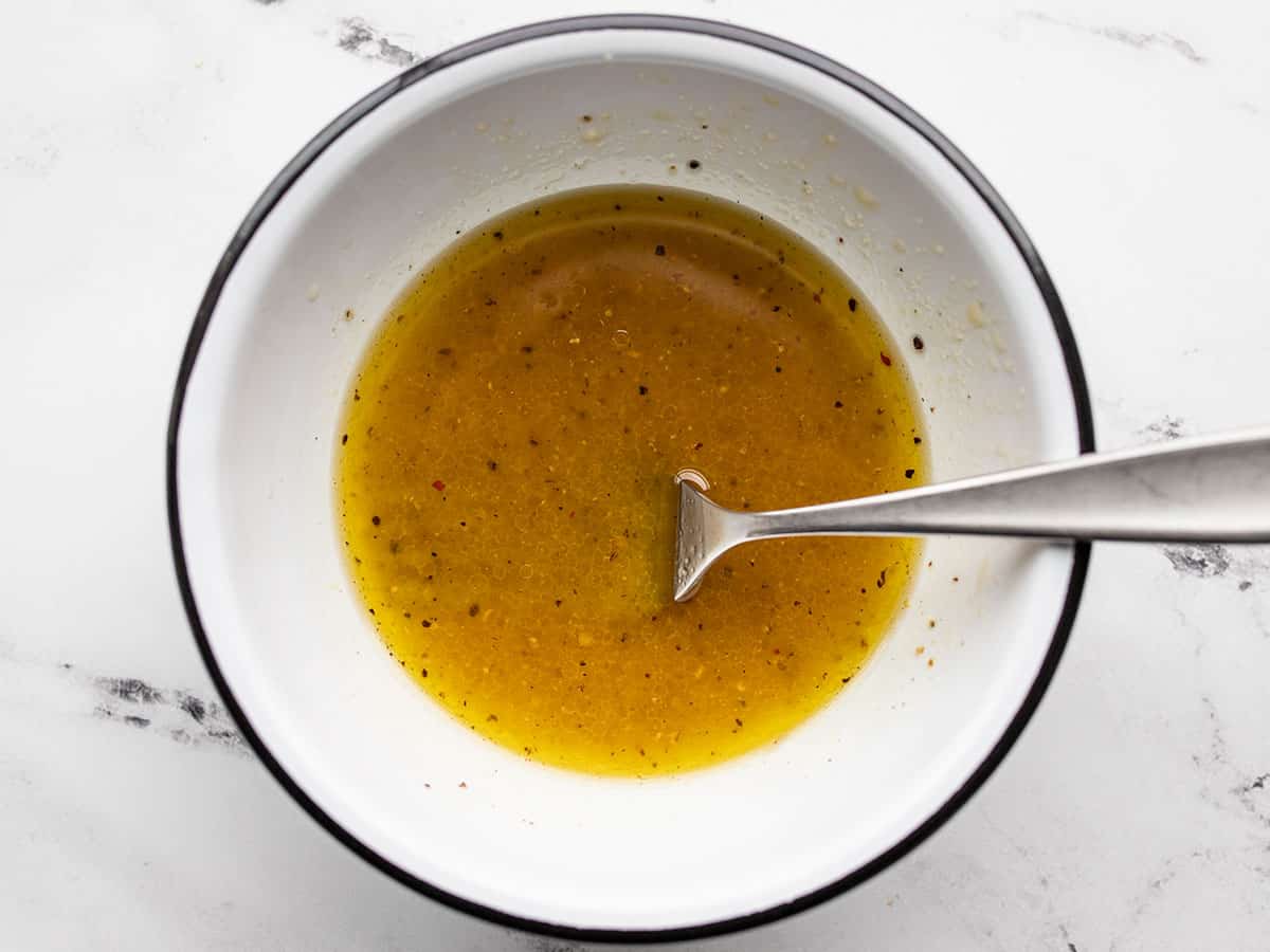 dressing for three bean salad in a bowl