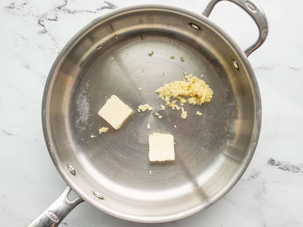 minced garlic and butter in a deep skillet