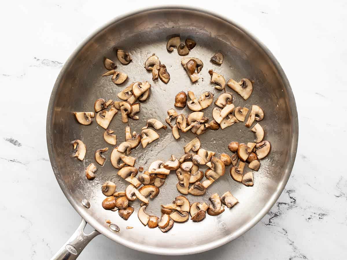 Sautéed mushrooms in a skillet