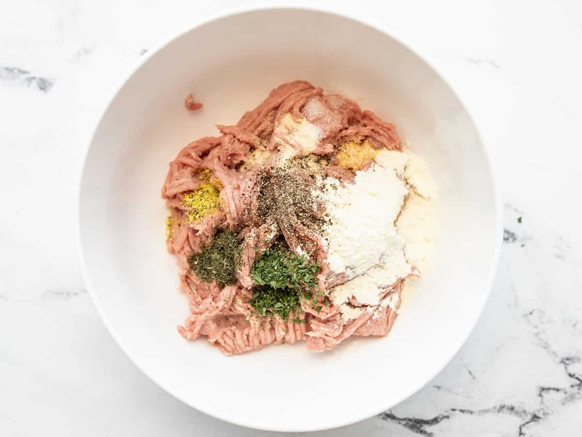 ground turkey in a bowl with ranch seasoning