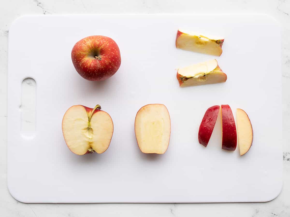 Sliced apples on a cutting board