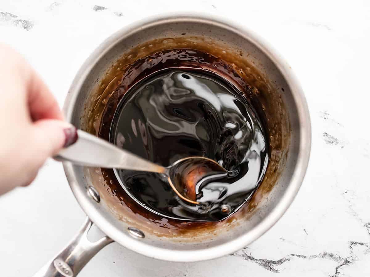 balsamic glaze being stirred