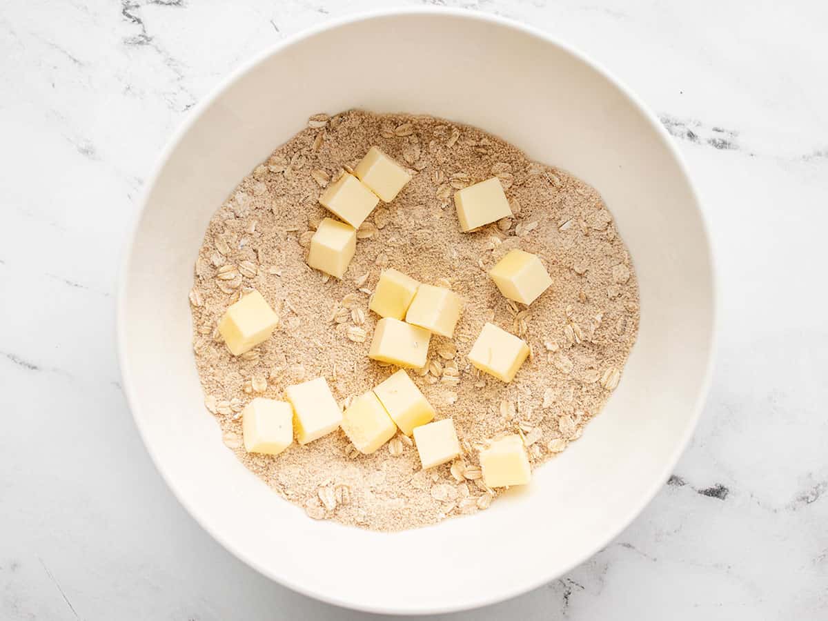 chunks of butter added to topping