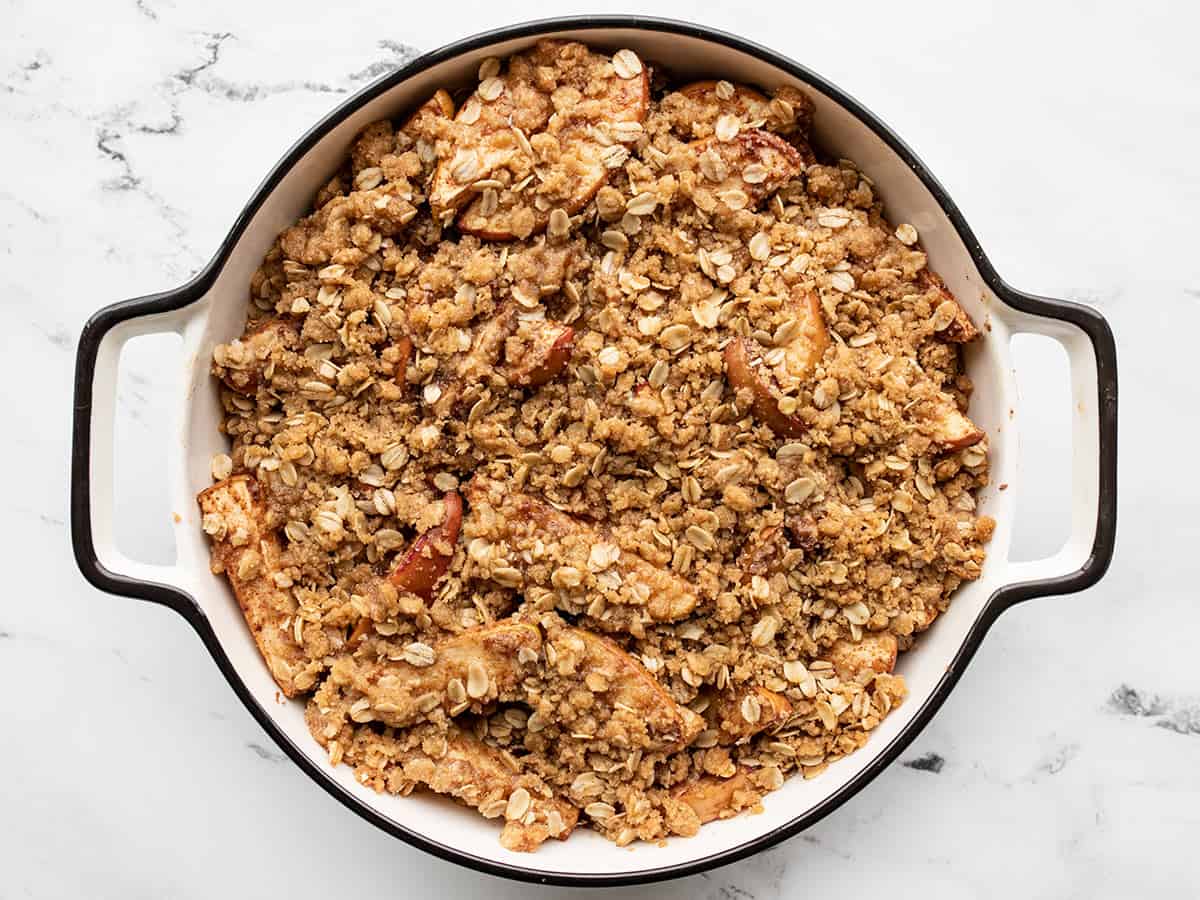 Baked apple crisp in the dish