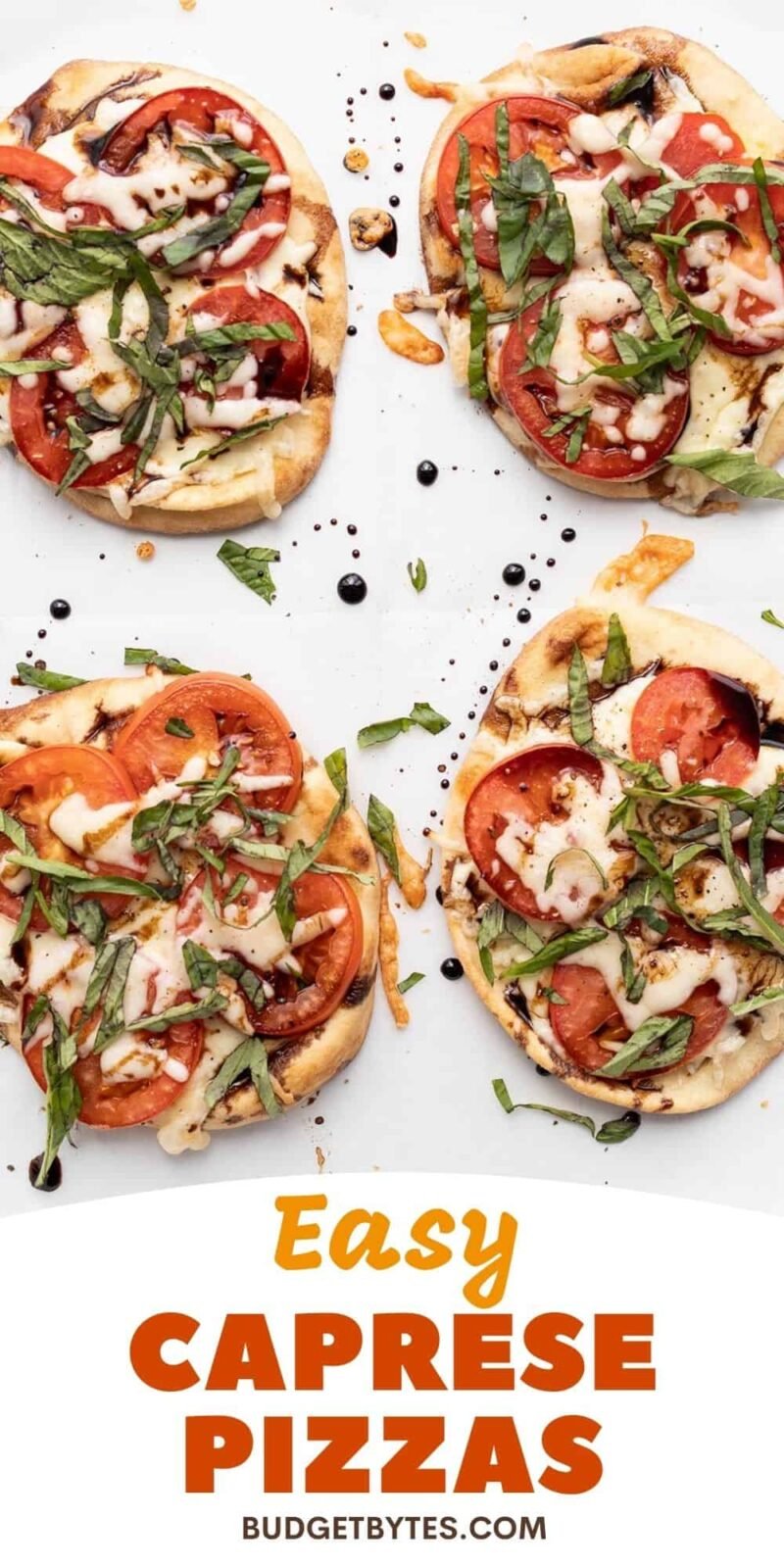 Four Caprese Pizzas with title text at the bottom