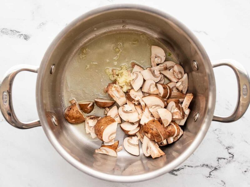 mushrooms garlic and butter in a pot