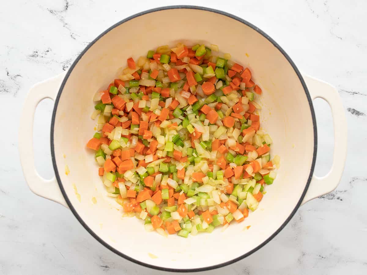 sautéed vegetables in the pot