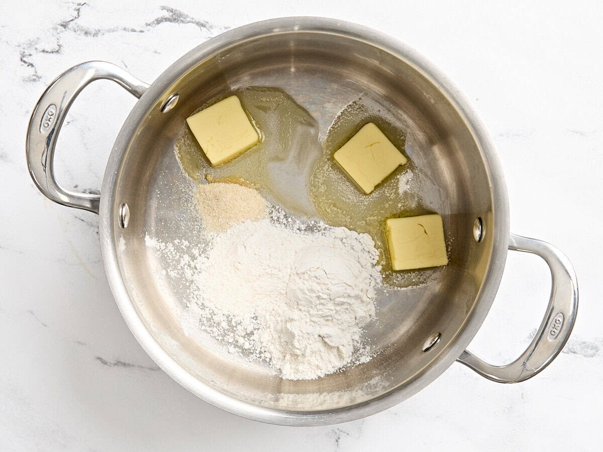 Butter and flour in a pan.