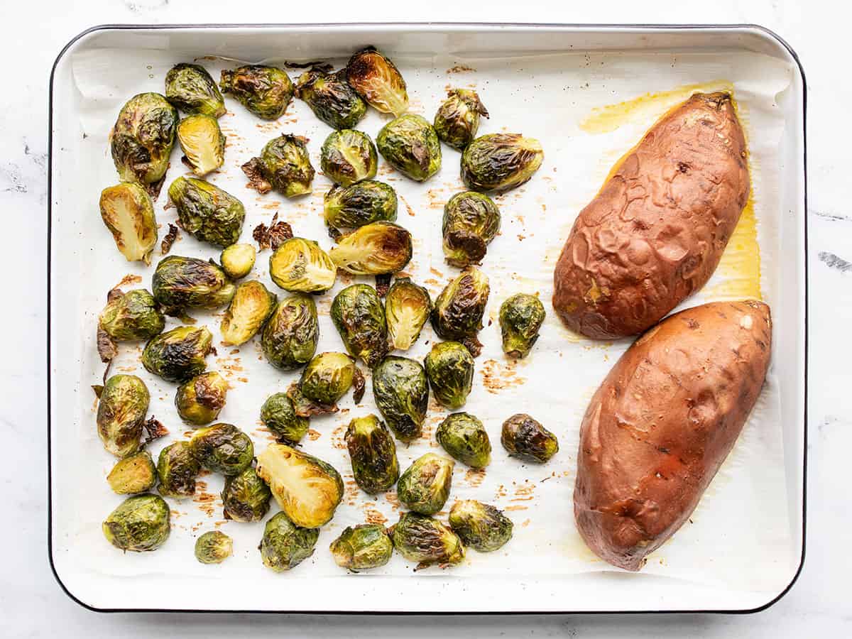 Roasted Brussels Sprouts and Sweet Potato