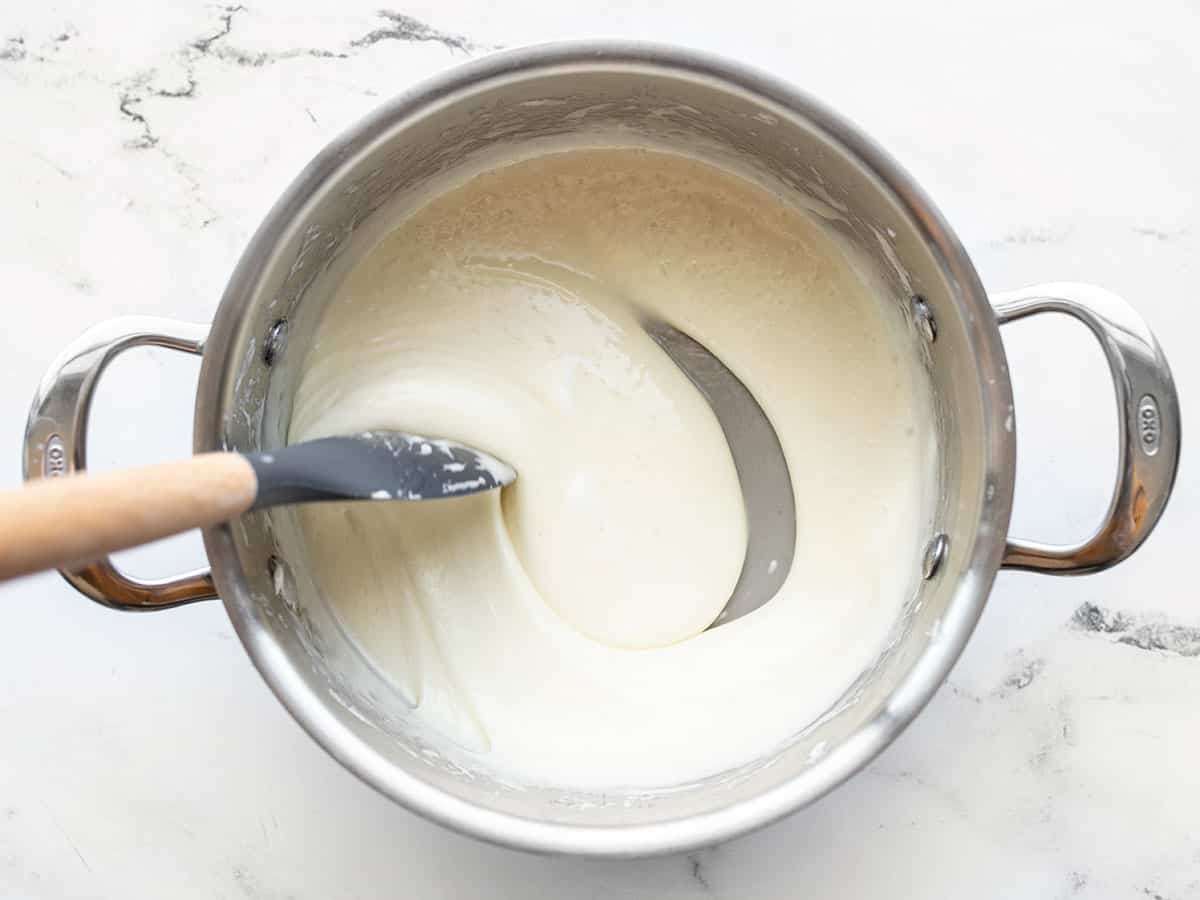 Melted marshmallows and butter in the pot