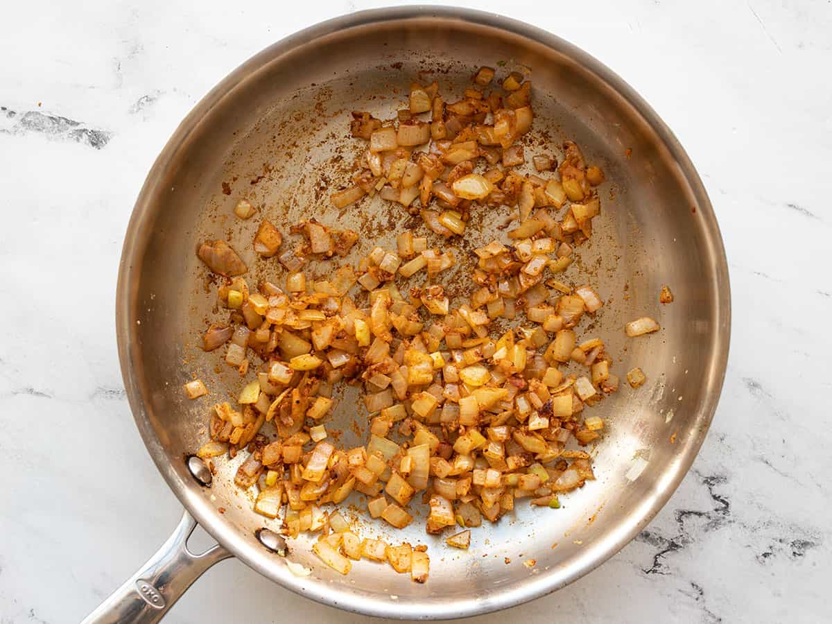 Spices added to the sautéed onion and garlic