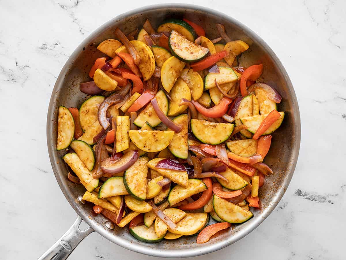 Sautéed vegetables in the skillet