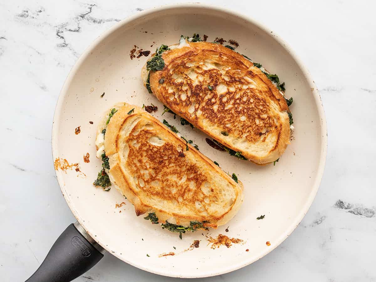 Cooked sandwiches in the skillet