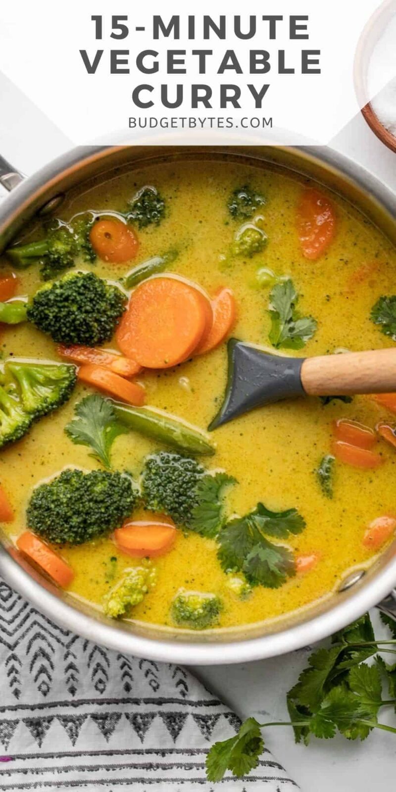 Overhead view of a pot of vegetable curry