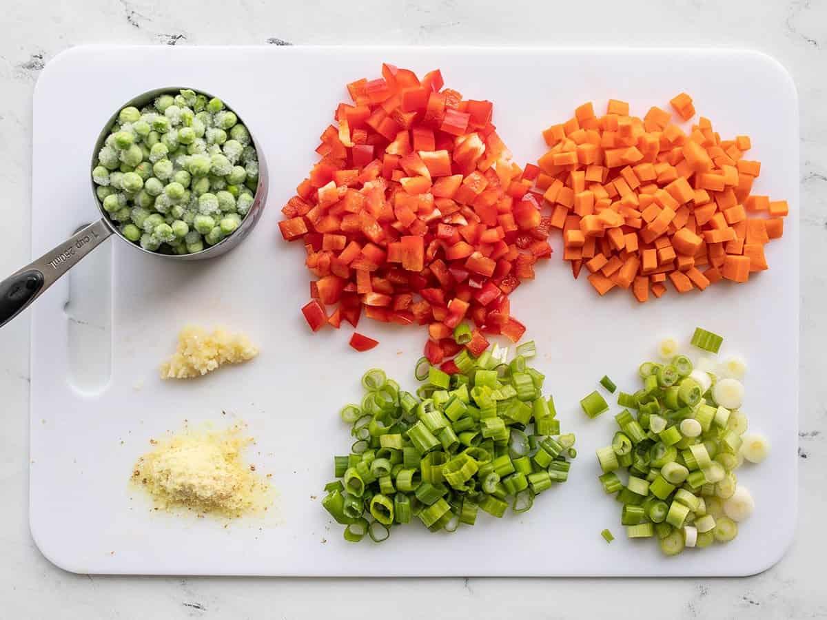 Chopped vegetables on a cutting board