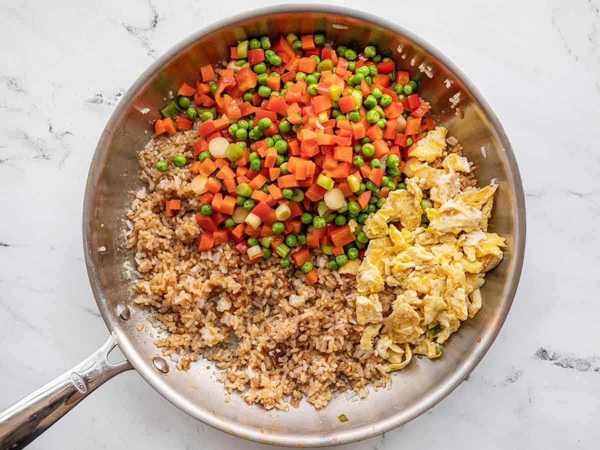 vegetables and eggs added back to the rice.