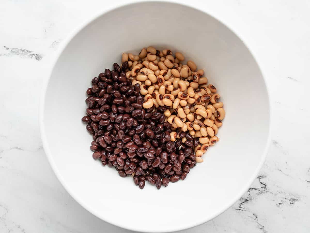 Rinsed and drained beans in a bowl.