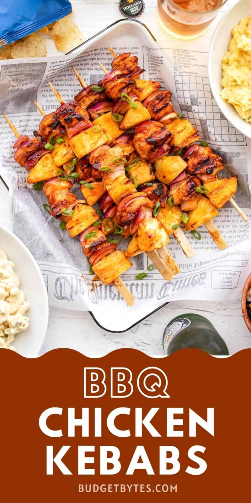 BBQ Chicken Kebabs on a tray lined with paper.