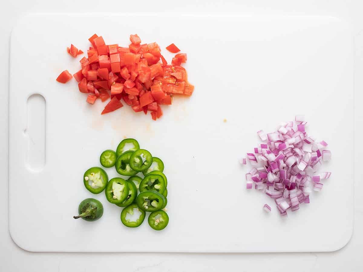 Tomato onion and jalapeño chopped.