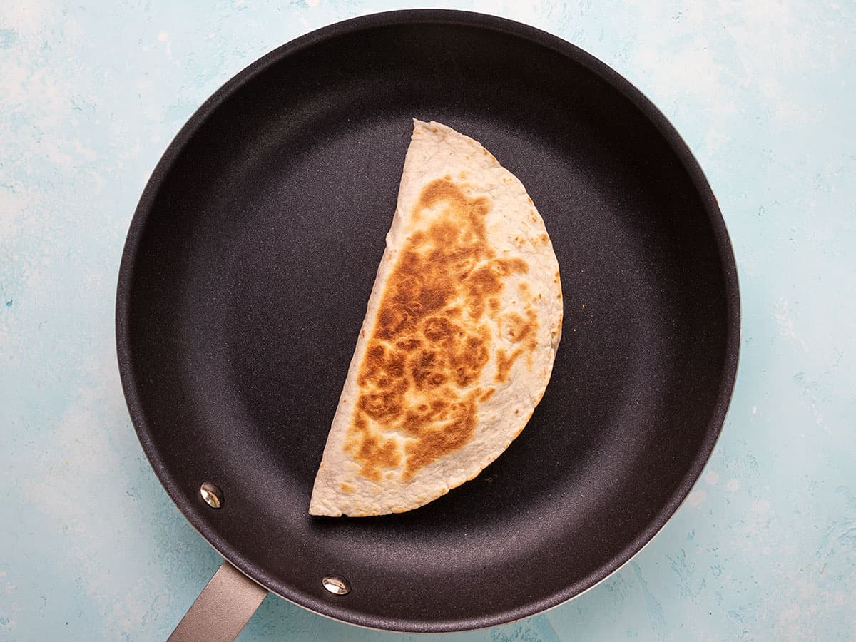 Quesadilla in a skillet.