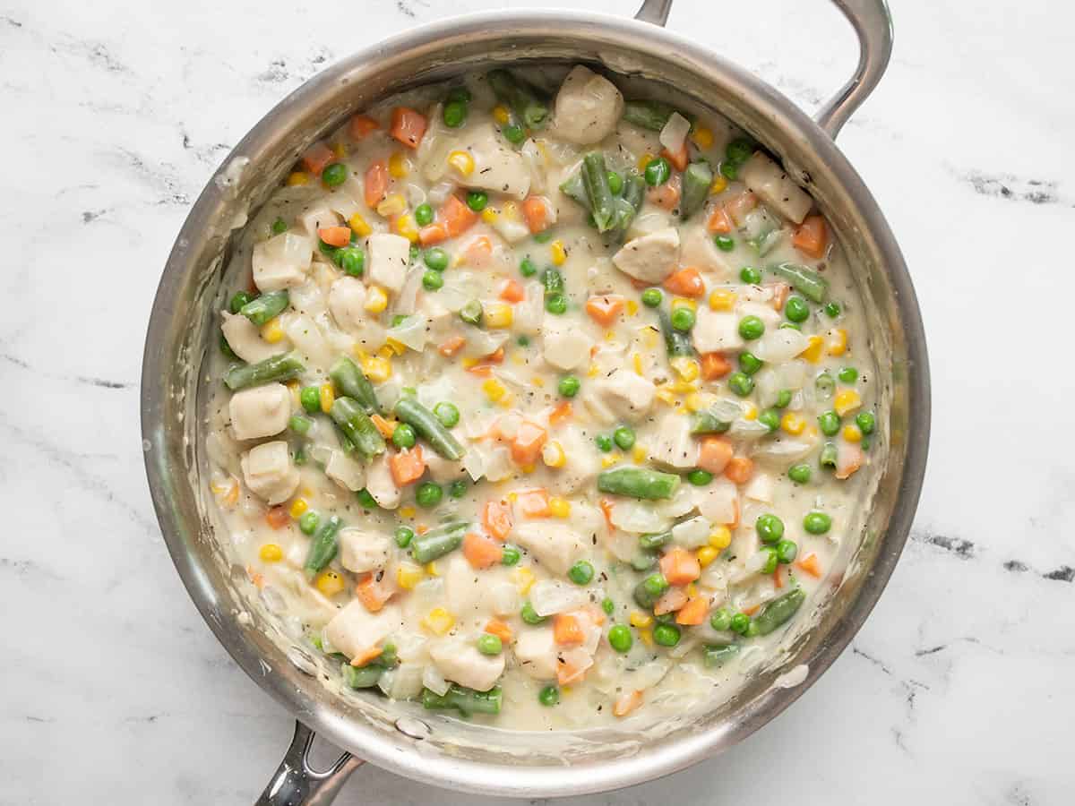 frozen vegetables stirred into the gravy.