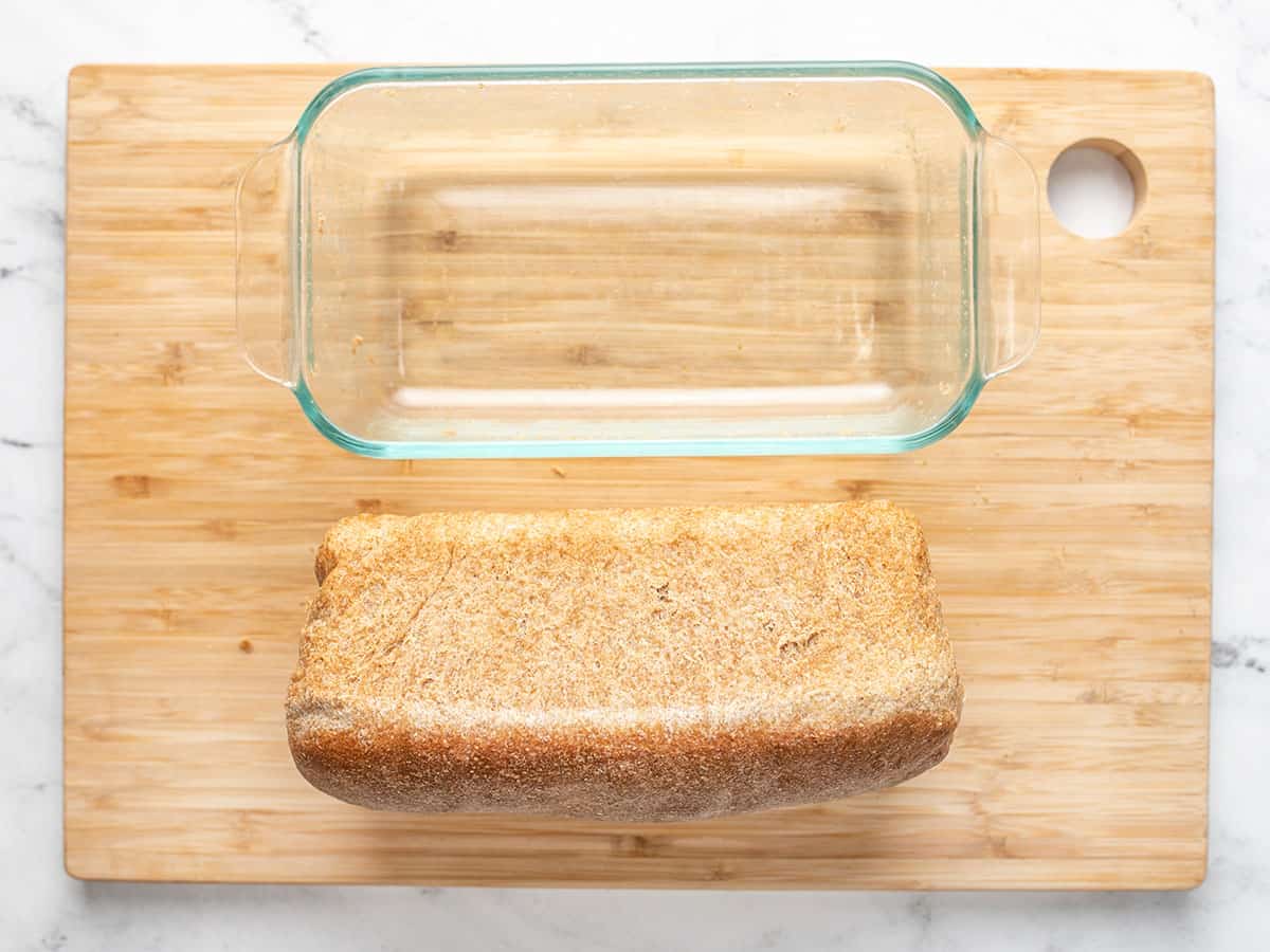 Bread removed from the bread pan after baking.