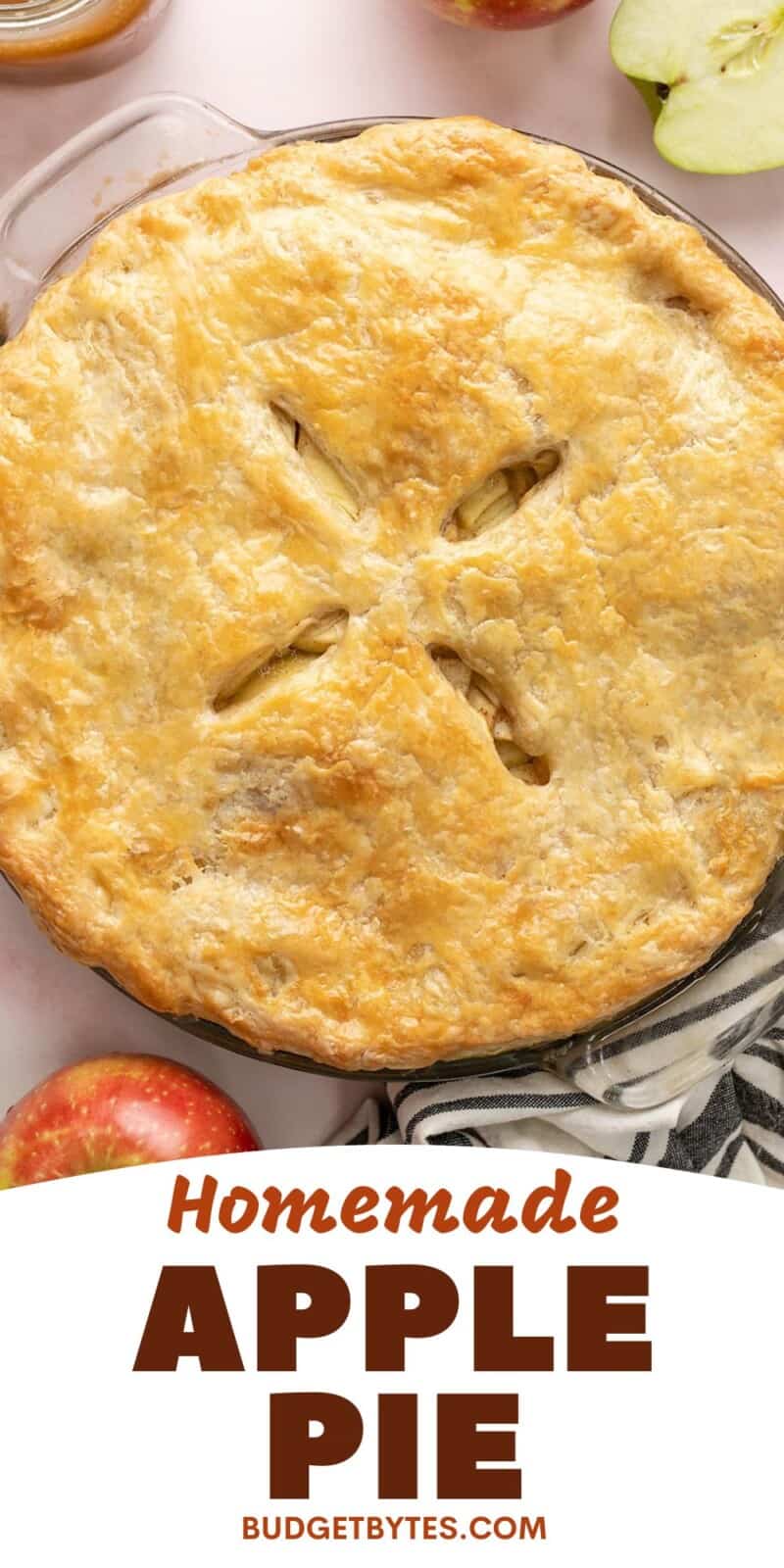 Overhead shot of an apple pie.