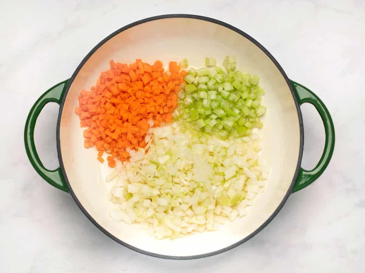 Chopped vegetables in the pot. 