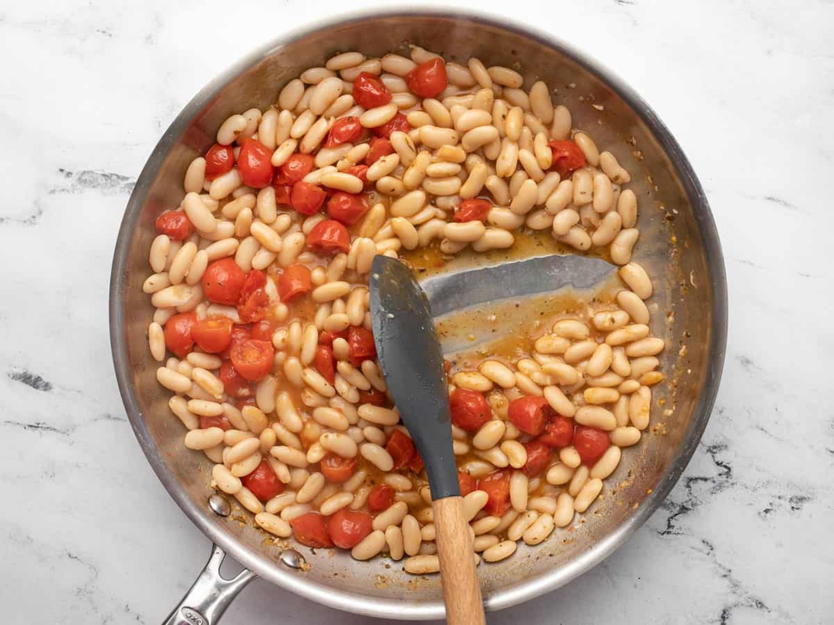 Simmered beans and tomatoes.