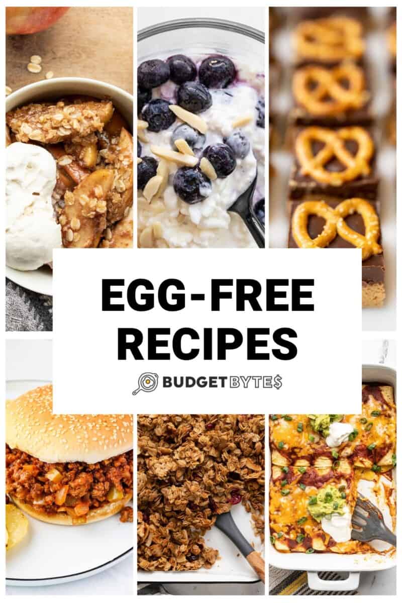 Collage of egg-free recipes with title text in the center.