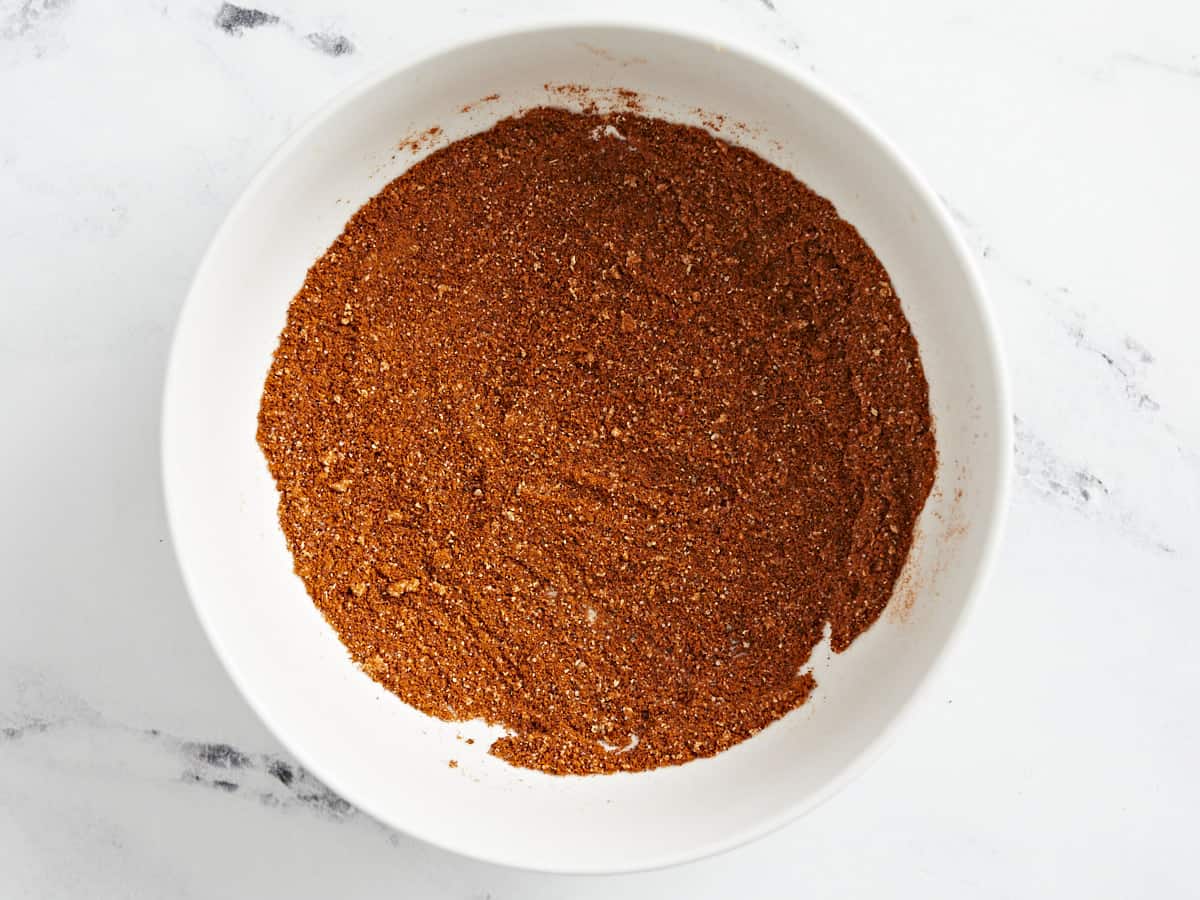 Overhead shot of Nashville Hot Seasoning in a white bowl.