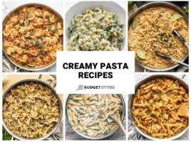 Header image for creamy pasta recipes with vibrant colors.