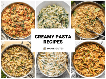 Header image for creamy pasta recipes with vibrant colors.